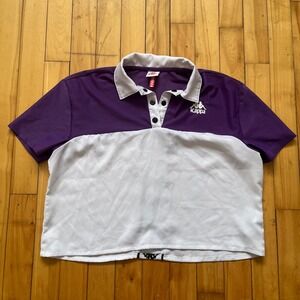 Kappa Purple White Color Block Cropped Polo Shirt Short Sleeve Logo Size Small